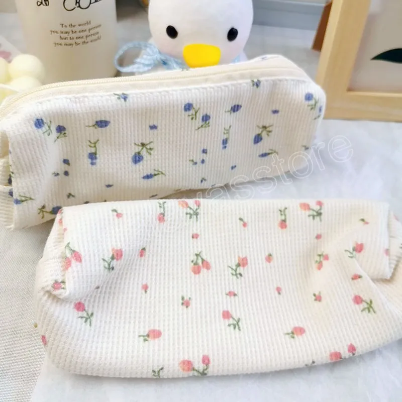 Kawaii Floral Cotton Pencil Pouch Fresh Style, Small Size, Cute